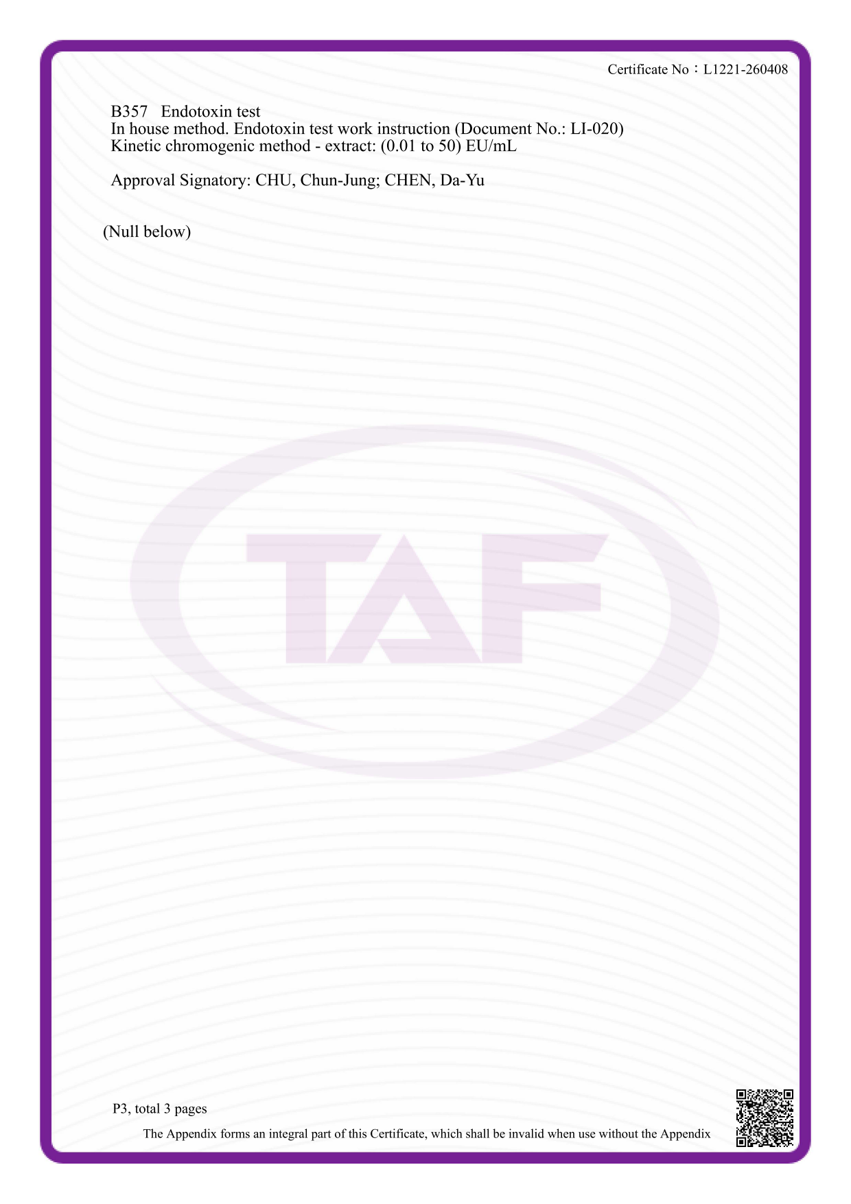 TAF Accreditation Certificate